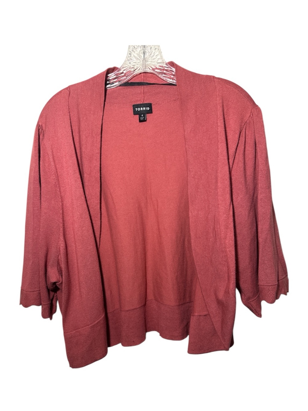 Pre-Loved Torrid Rosewood Open-Front Knit Cropped Cardigan Size: 4 (26-28)
